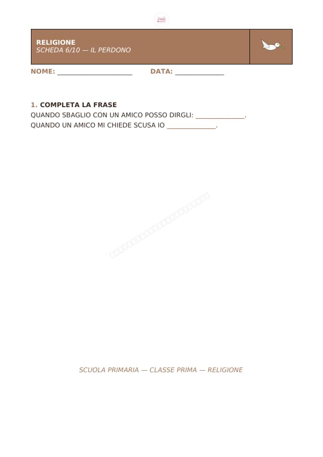 Pagina 6 di 10: Schede di religione per la classe prima