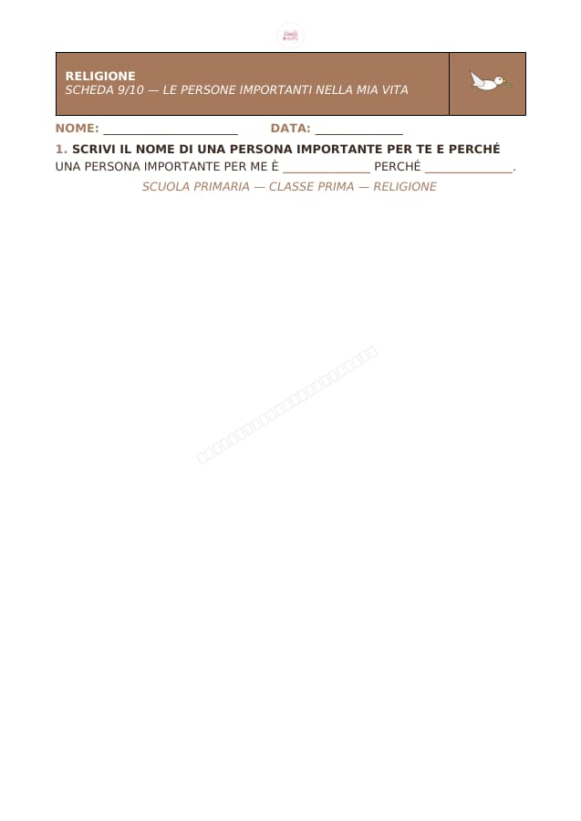 Pagina 9 di 10: Schede di religione per la classe prima