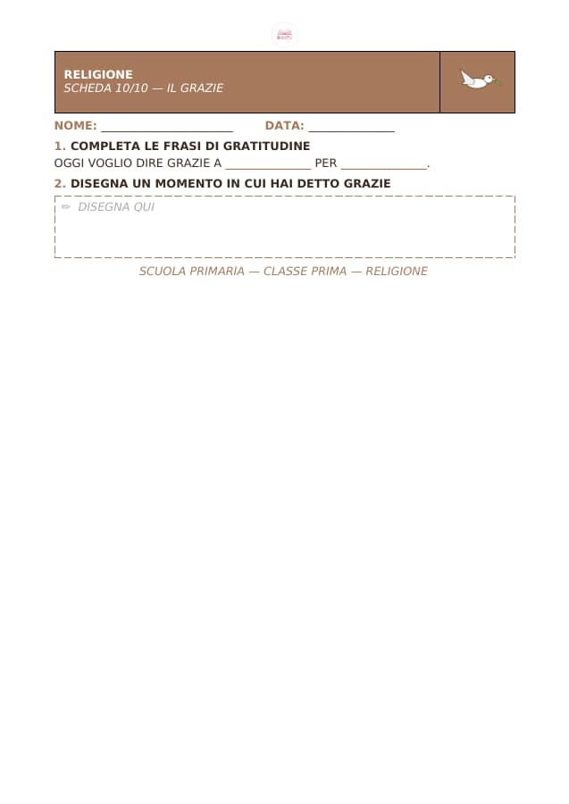 Pagina 10 di 10: Schede di religione per la classe prima