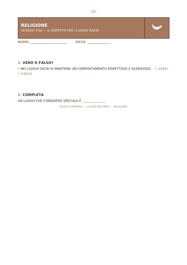 Pagina 7 di 10: Schede di religione per la classe seconda