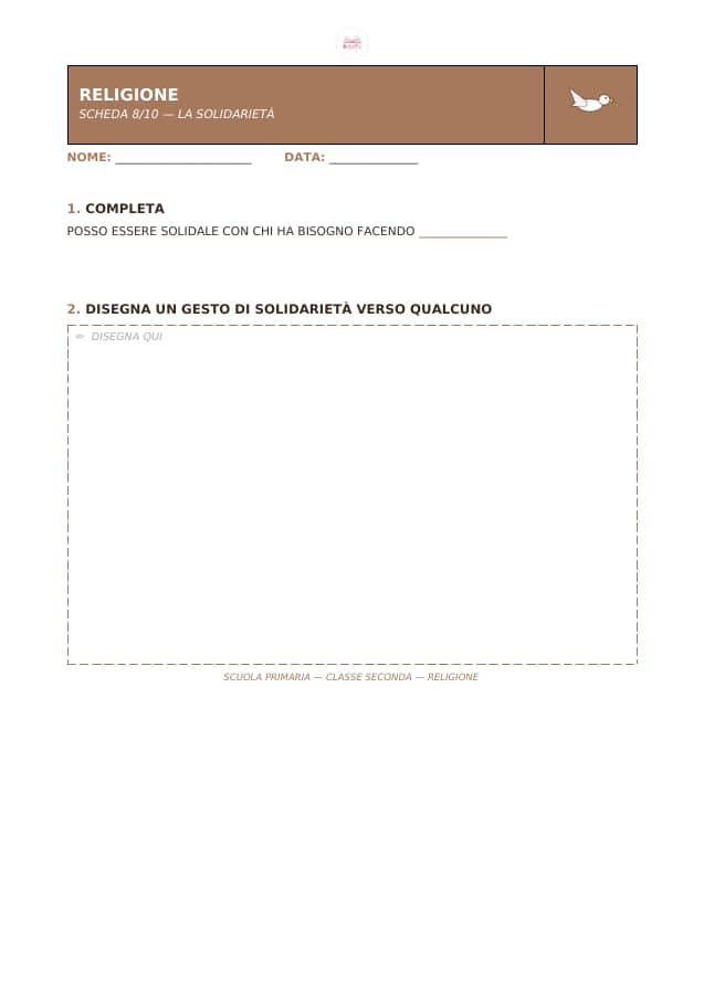Pagina 8 di 10: Schede di religione per la classe seconda
