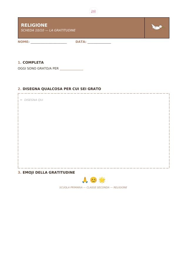 Pagina 10 di 10: Schede di religione per la classe seconda