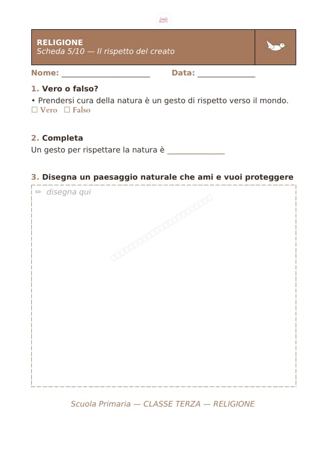 Pagina 5 di 10: Schede di religione per la classe terza