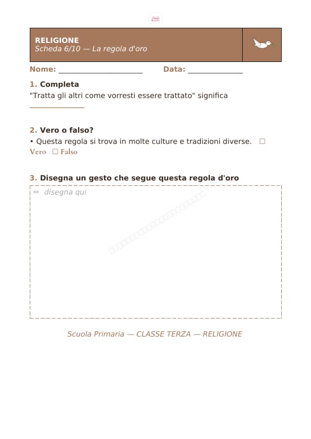 Pagina 6 di 10: Schede di religione per la classe terza