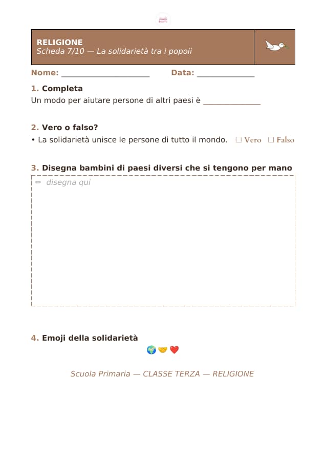 Pagina 7 di 10: Schede di religione per la classe terza