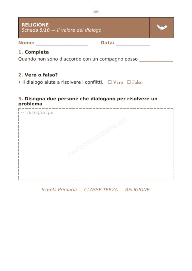 Pagina 8 di 10: Schede di religione per la classe terza