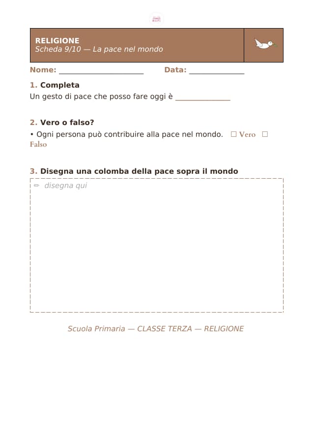 Pagina 9 di 10: Schede di religione per la classe terza