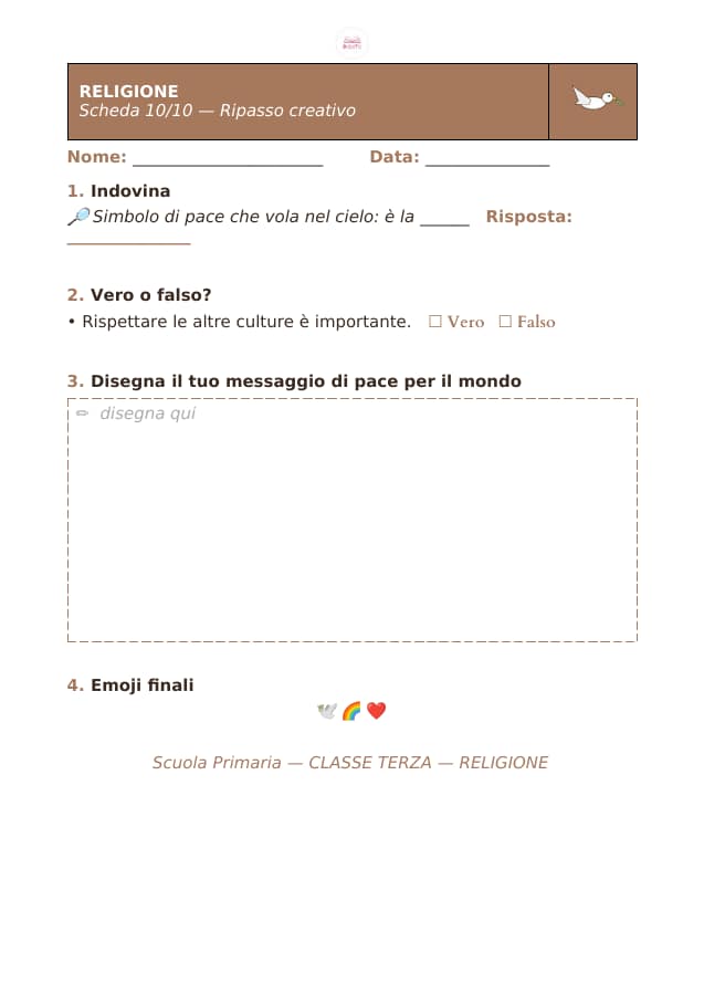 Pagina 10 di 10: Schede di religione per la classe terza
