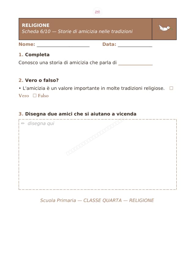 Pagina 6 di 10: Schede di religione per la classe quarta