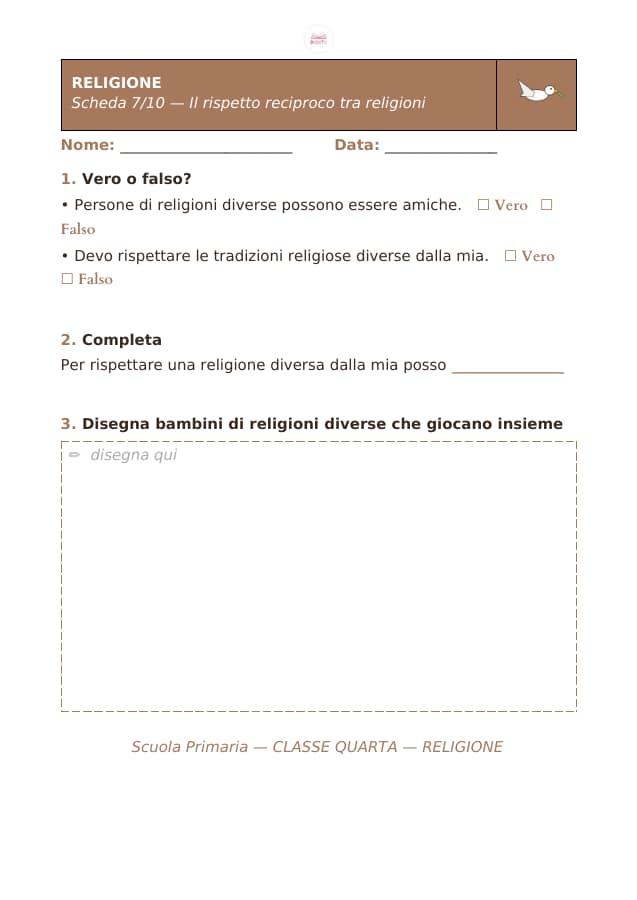 Pagina 7 di 10: Schede di religione per la classe quarta