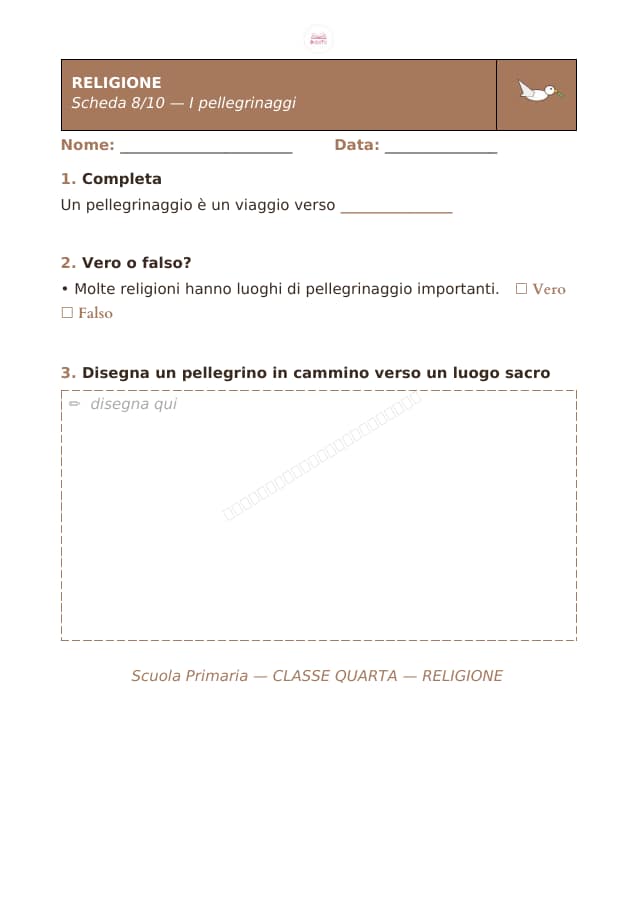 Pagina 8 di 10: Schede di religione per la classe quarta