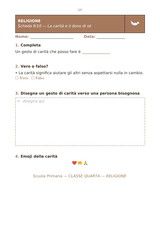 Pagina 9 di 10: Schede di religione per la classe quarta