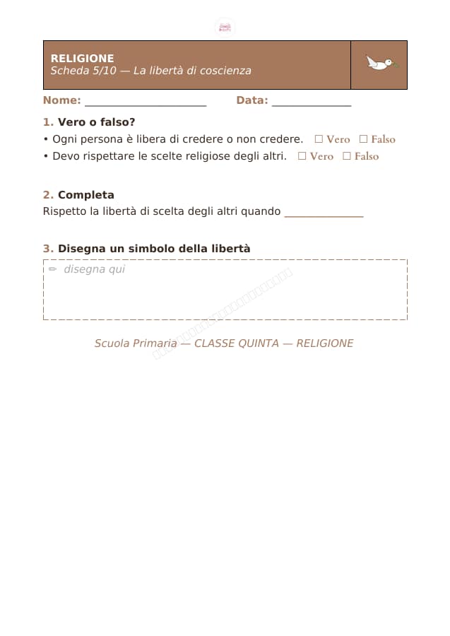 Pagina 5 di 10: Schede di religione per la classe quinta