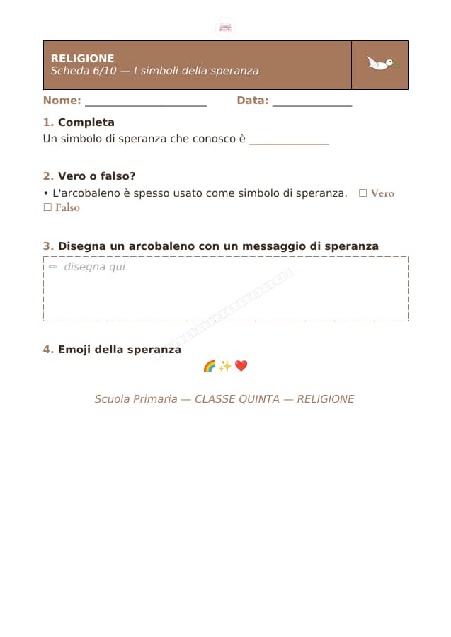 Pagina 6 di 10: Schede di religione per la classe quinta