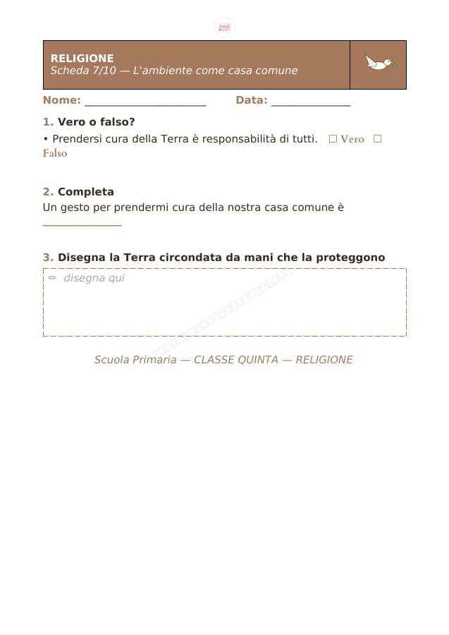 Pagina 7 di 10: Schede di religione per la classe quinta