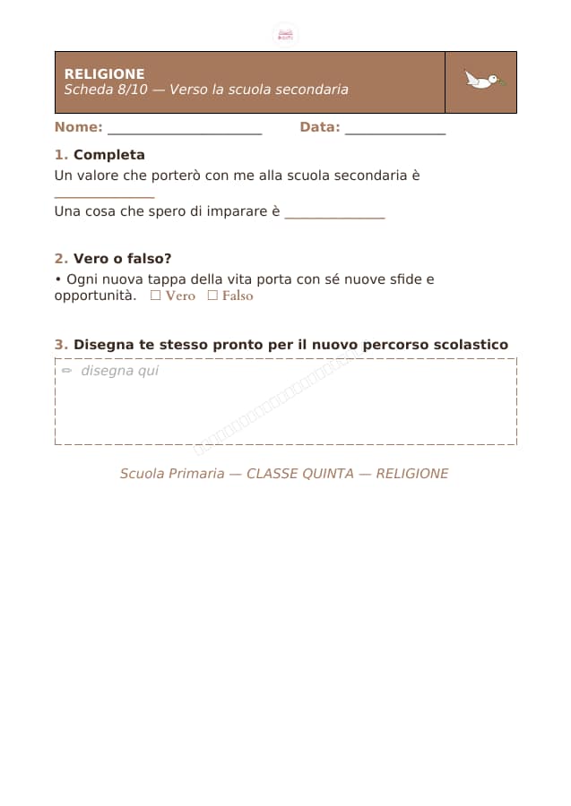 Pagina 8 di 10: Schede di religione per la classe quinta