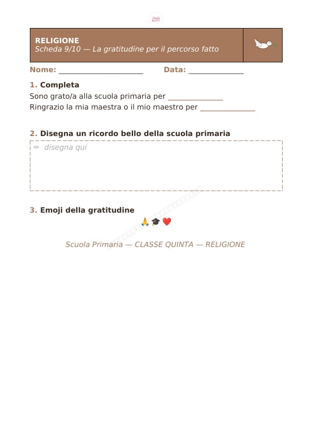 Pagina 9 di 10: Schede di religione per la classe quinta