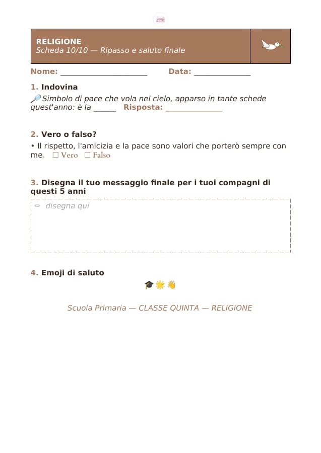 Pagina 10 di 10: Schede di religione per la classe quinta