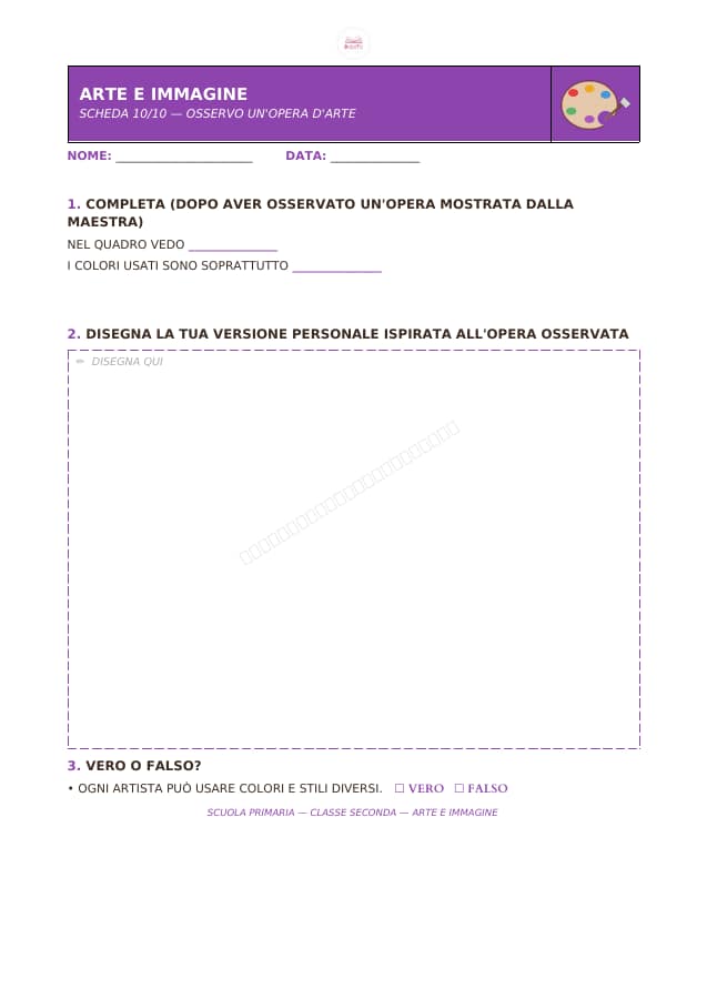 Pagina 10 di 10: Schede di arte e immagine per la classe seconda
