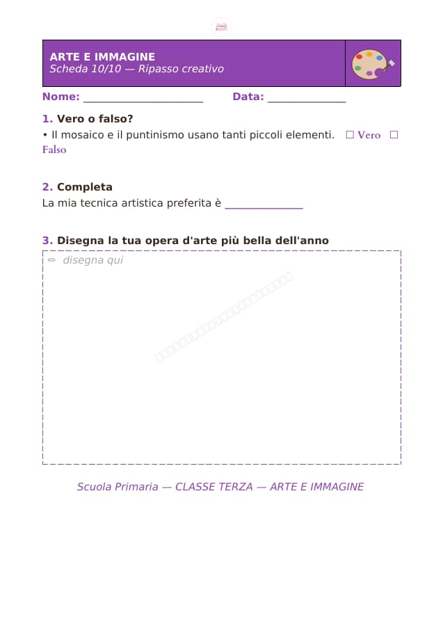 Pagina 10 di 10: Schede di arte e immagine per la classe terza