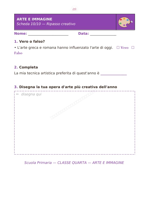 Pagina 10 di 10: Schede di arte e immagine per la classe quarta