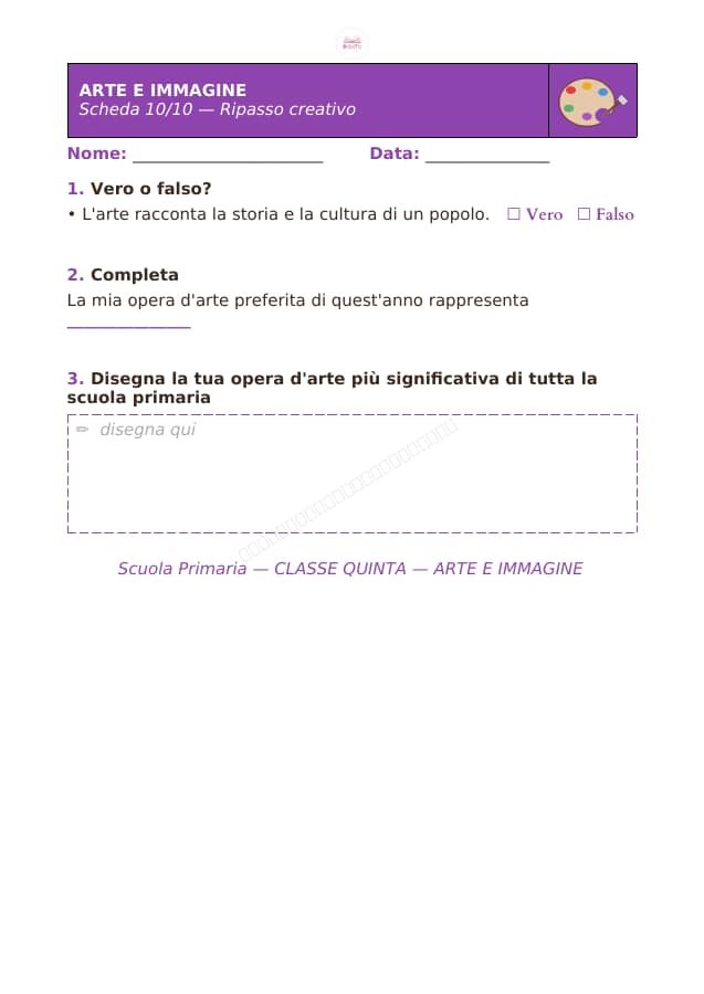 Pagina 10 di 10: Schede di arte e immagine per la classe quinta