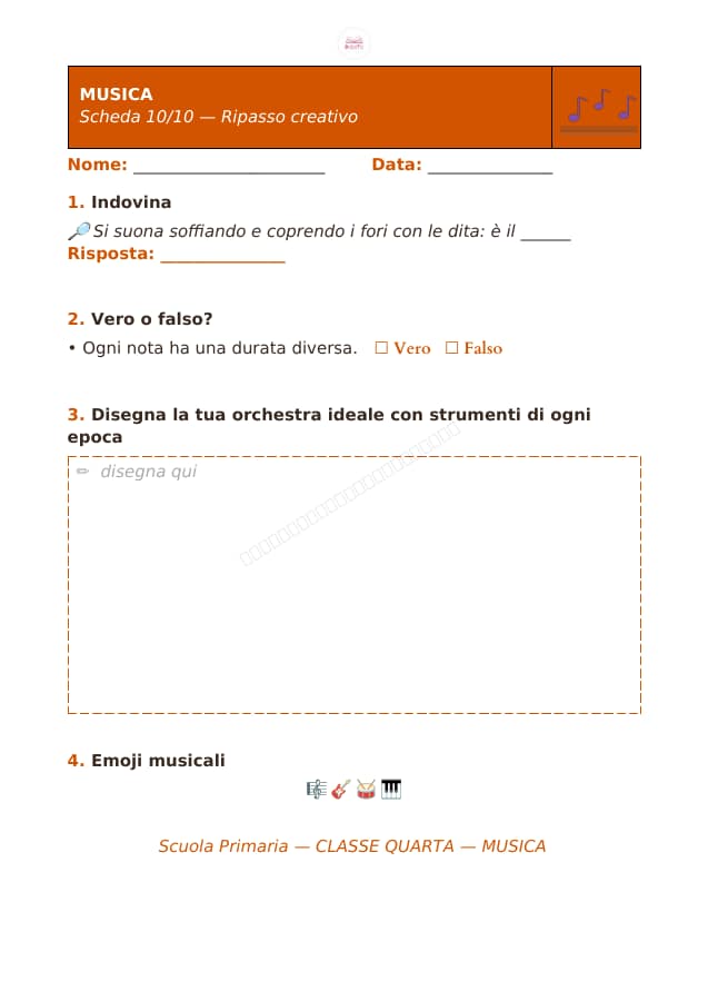 Pagina 10 di 10: Schede di musica per la classe quarta