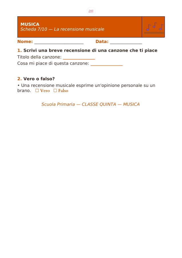 Pagina 7 di 10: Schede di musica per la classe quinta