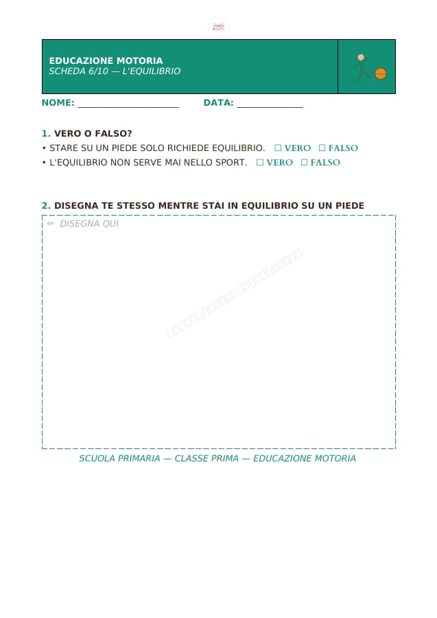 Pagina 6 di 10: Schede di educazione motoria per la classe prima