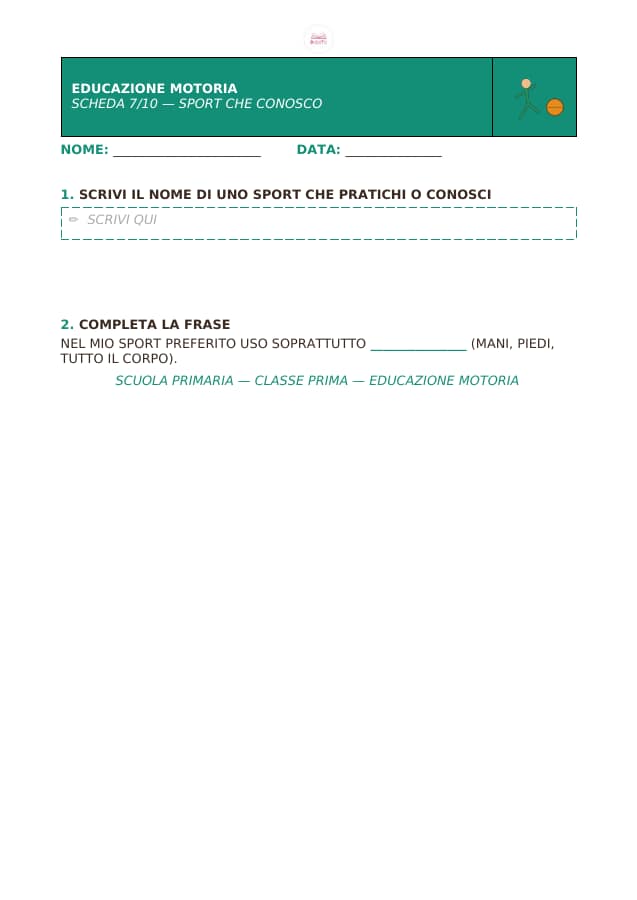 Pagina 7 di 10: Schede di educazione motoria per la classe prima