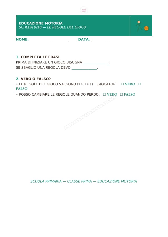 Pagina 9 di 10: Schede di educazione motoria per la classe prima