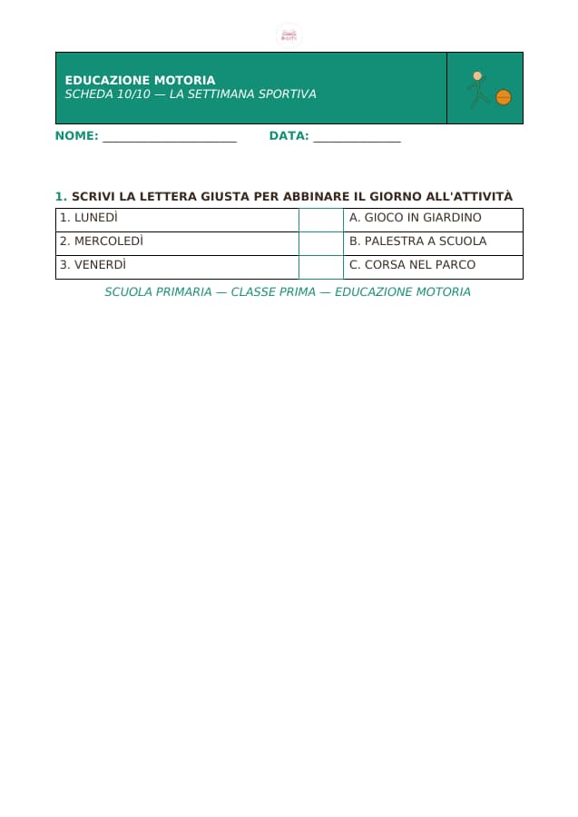 Pagina 10 di 10: Schede di educazione motoria per la classe prima