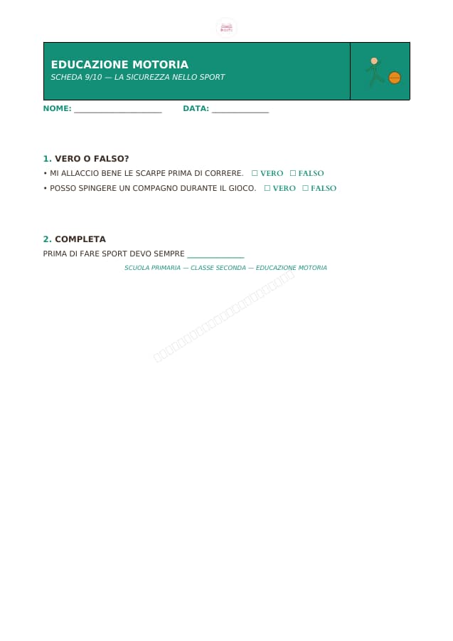 Pagina 9 di 10: Schede di educazione motoria per la classe seconda