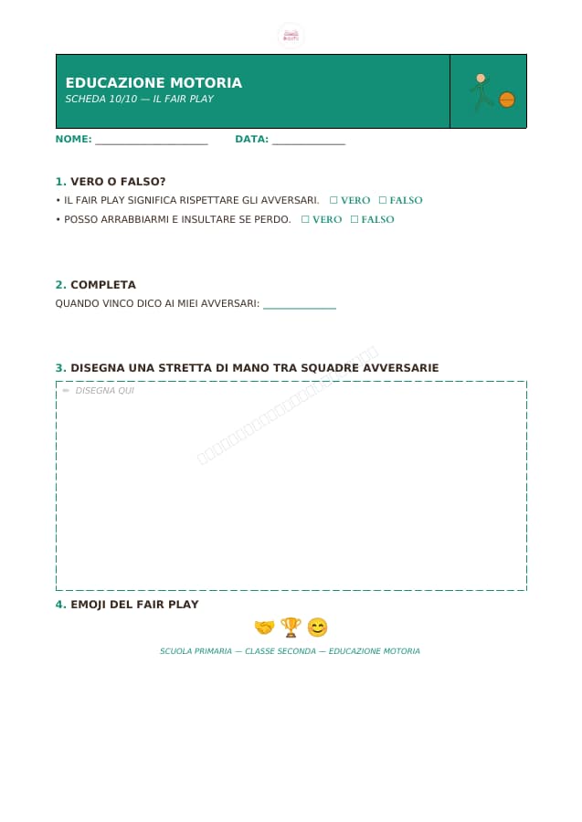 Pagina 10 di 10: Schede di educazione motoria per la classe seconda