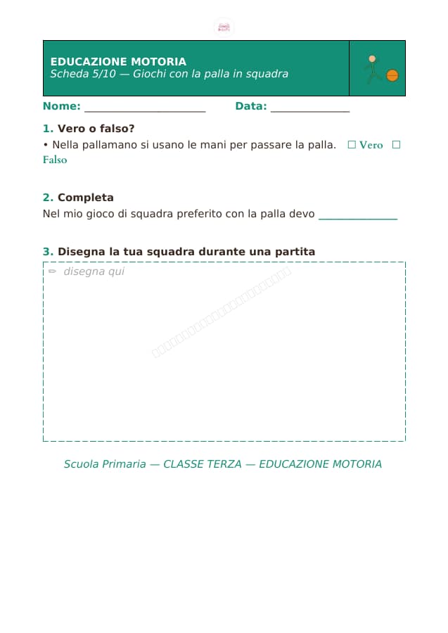 Pagina 5 di 10: Schede di educazione motoria per la classe terza