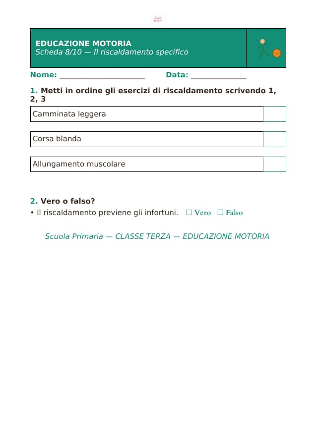 Pagina 8 di 10: Schede di educazione motoria per la classe terza