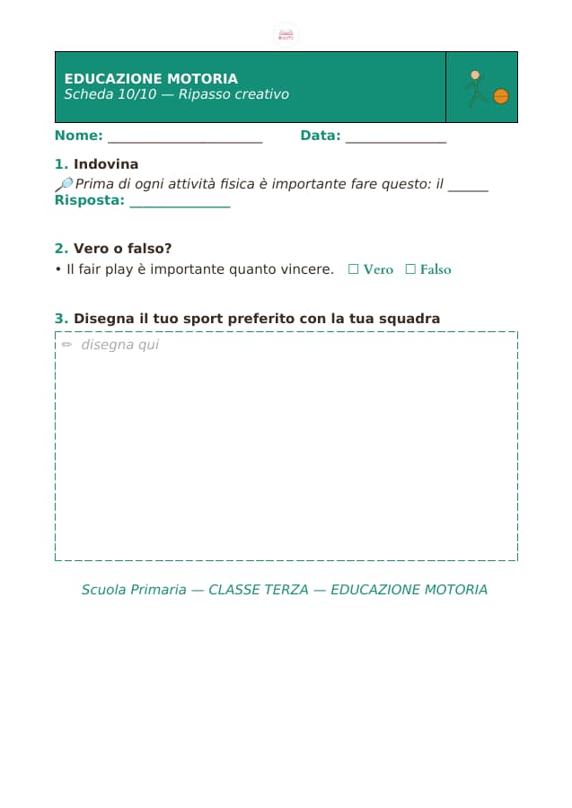 Pagina 10 di 10: Schede di educazione motoria per la classe terza