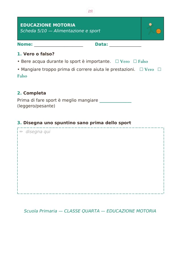 Pagina 5 di 10: Schede di educazione motoria per la classe quarta