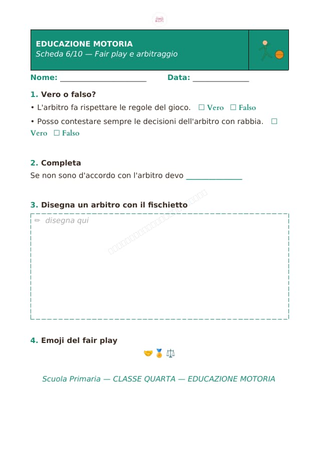 Pagina 6 di 10: Schede di educazione motoria per la classe quarta