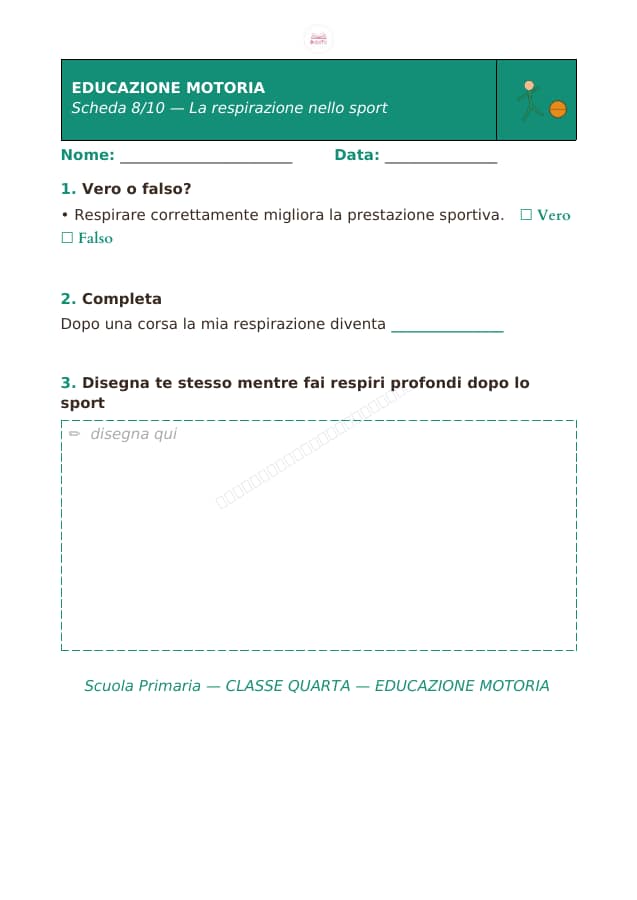 Pagina 8 di 10: Schede di educazione motoria per la classe quarta