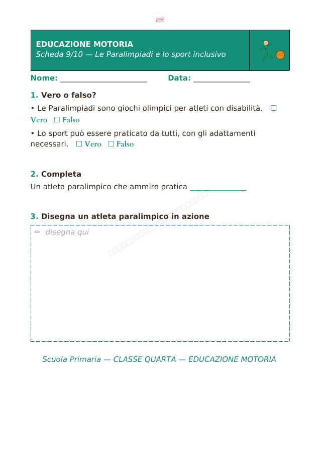 Pagina 9 di 10: Schede di educazione motoria per la classe quarta