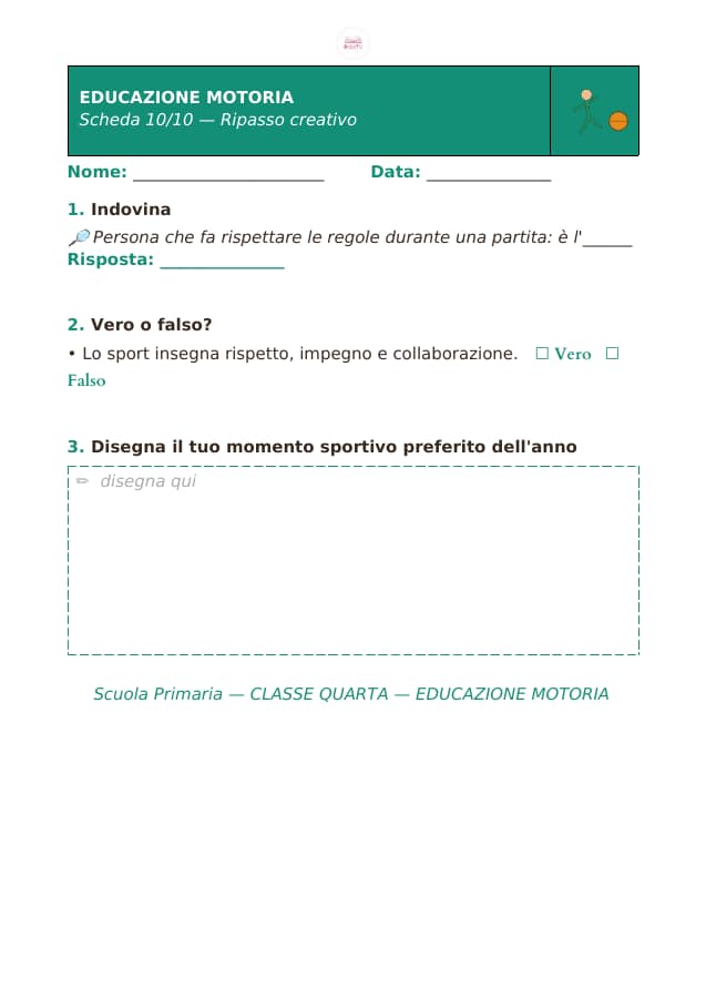 Pagina 10 di 10: Schede di educazione motoria per la classe quarta