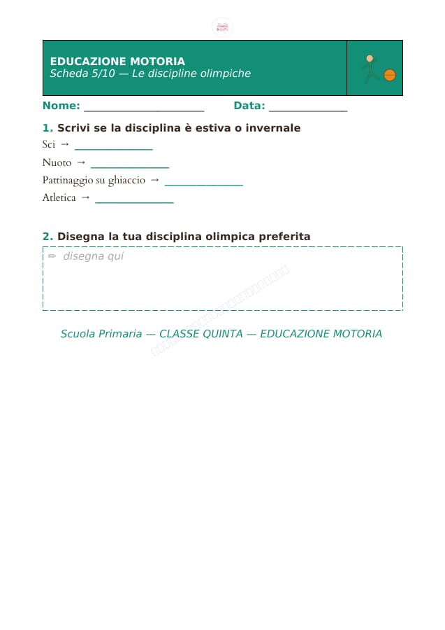 Pagina 5 di 10: Schede di educazione motoria per la classe quinta