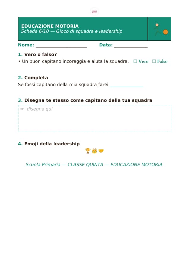 Pagina 6 di 10: Schede di educazione motoria per la classe quinta