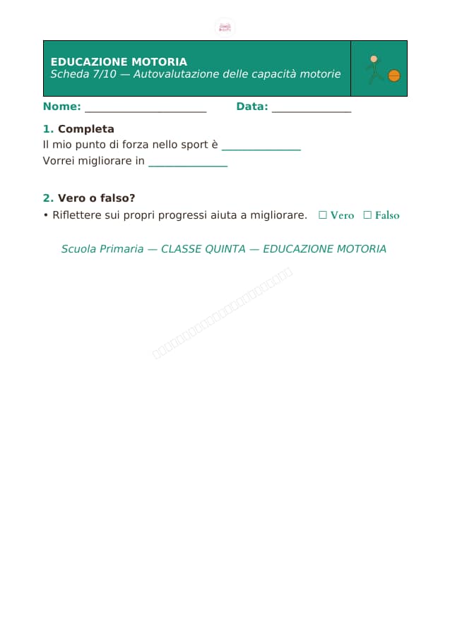 Pagina 7 di 10: Schede di educazione motoria per la classe quinta