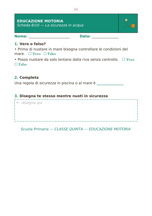 Pagina 8 di 10: Schede di educazione motoria per la classe quinta