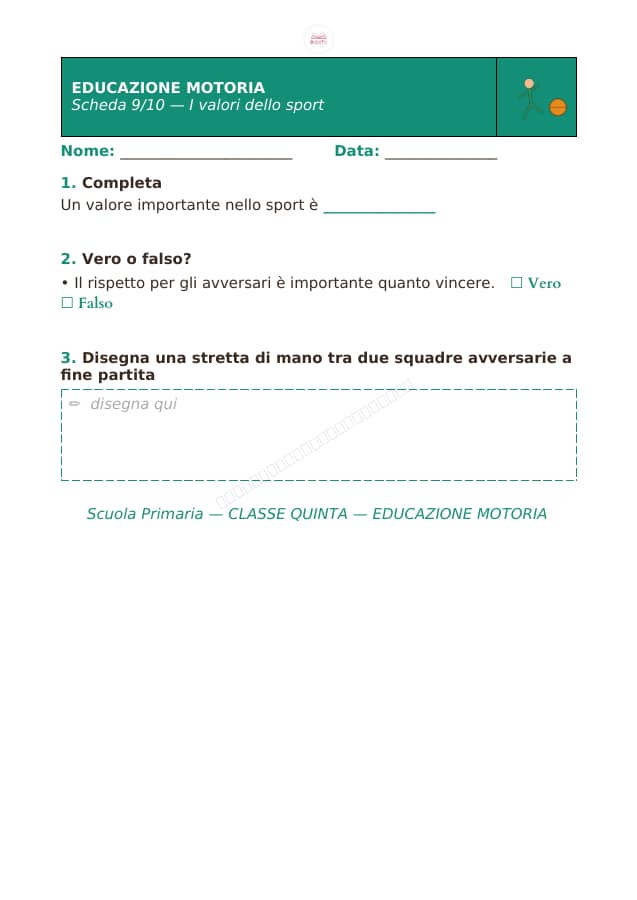 Pagina 9 di 10: Schede di educazione motoria per la classe quinta