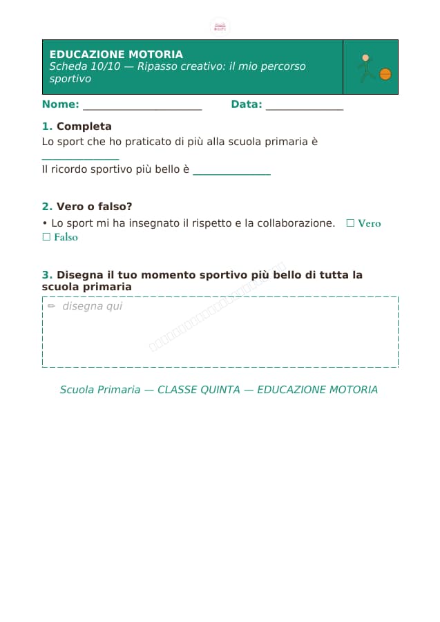 Pagina 10 di 10: Schede di educazione motoria per la classe quinta